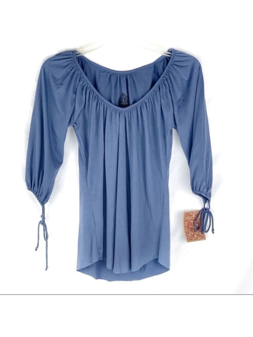 NEW-PATHWAY Gathered/ Rounded V Neck Arm Ties Top